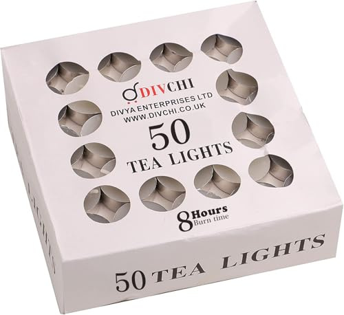 DIVCHI Tea Lights Candles, 50 Pack | 8 Hour, Long Burning, Unscented, Wax Melts Burners Compatible, Everyday Use