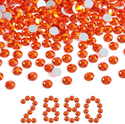 Strasssteine mit flacher Rückseite, 2880 Stück, orangefarbene Strasssteine für Nägel, Basteln, Kleidung, DIY-Dekoration, Hyazinthe/Orange, SS30, 6,3–6,5 mm