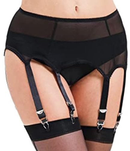 mini kitty Reggicalze sexy da donna, taglie grandi, con 6 clip regolabili, in rete, a vita alta, per club, San Valentino, rave, Nero , XXL/3XL