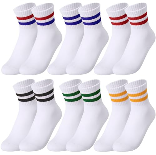 Utensilsto 6 Paar Socken Kinder Jungen Tennissocken Sportsocken Baumwolle Weiß Athletic Kindersocken Crew Schulkind Socken für Jungen Mädchen Kinder, Weiß