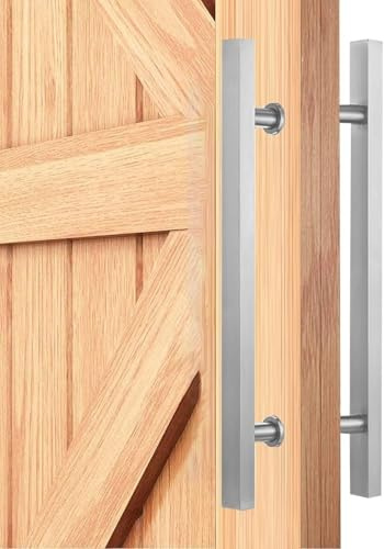 Manija de puerta corredera de granero, tirador impermeable de acero inoxidable for jardín, patio, puerta, vidrio de ducha, barra de empuje de doble cara resistente(Silver,Lengths 50cm/20 inch)