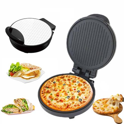 Teglia Elettrica, Forno per Pizza da Interno da 1200 W con Superficie Antiaderente, Doppi Elementi Riscaldanti, Apertura a 180 Gradi, Pancake Elettrico da 26 cm per Fare Pizze, Pane Arabo
