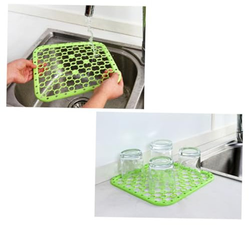 Cabilock 2stücke Multifunktionale Spülmatte Grün Antirutsch Abtropfmatte Hitzebeständig Leicht Für Küche Camping Obst Gemüse Geschirrpflege