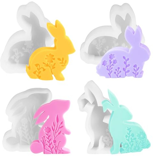 4 Stück Osterhase Silikonform, Silikonformen Gießformen Hase Ostern Hase Gießformen Silikon, Osterhase Beton zum Gießen, Silikon Gießform for Gips, Sojawachs Kerzen, Ostergeschenke
