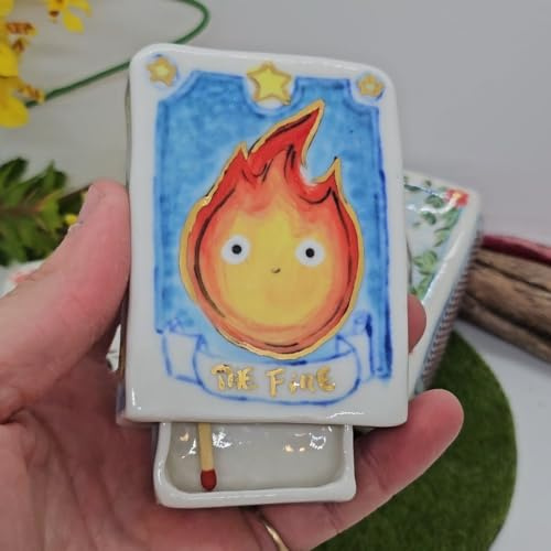 DEJIN Handcrafted Porcelain Matchbox, Creative Novelty Ceramic Matchbox With Striker, Porcelain Keepsake Gift, Letterbox Gift for Friend (A)