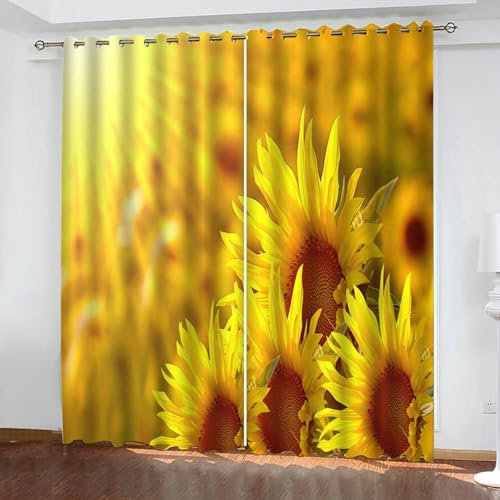 Bishilin Vorhänge Blickdicht mit Ösen 2 Set 274x160CM, Verdunklungsvorhänge Sonnenblumen Gelb Modern Gardinen Verdunkelnd Wohnzimmer Jugendzimmer Schlafzimmer