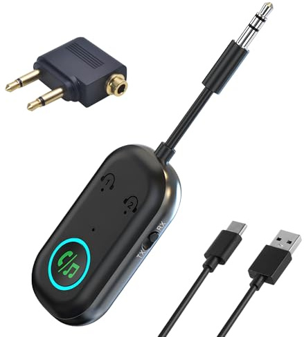 Receptor transmisor de audio Bluetooth 5.3 para TV, AirPods, auriculares, avión, altavoz, tablet, conector de 3.5 mm, conexión dual, emparejamiento, inalámbrico, Hi-Fi, adaptador Bluetooth de baja