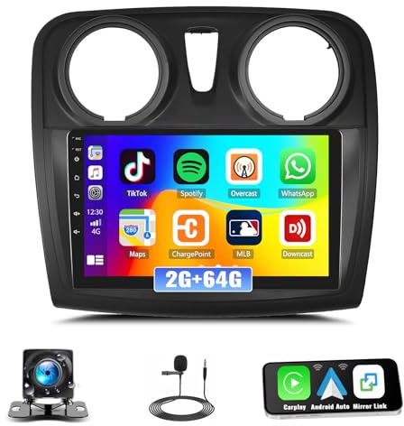 2G+64G GOHHDL Android 15 Radio Coche para Renault Dacia SANDERO II B52 2012-2019 con Carplay Android Auto, Pantalla Táctil de 9 Pulgadas con Mirror Link GPS Navi WiFi Bluetooth FM/RDS EQ Cámara&Mic