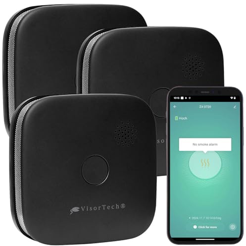 VisorTech 3er-Set kompakte WLAN-Design-Rauchwarnmelder mit weltweiter App, schw.