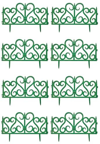 Tradineur Lot de 8 clôtures décoratives en plastique pour jardin, bordure de pelouse, plantes, fleurs, décoration d'extérieur (vert, 60 x 28 cm)