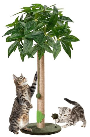 Meowoou Kratzsäule, 84 cm Kratzstamm, Ausgewachsene Katzen und Kätzchen, Hoher Kratzbaum mit Sisalseil, Niedlicher Katzenkratzbaum mit Spielball