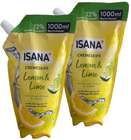 2x Isana Cremeseife Lemon & Lime Nachfüllbeutel | 2x 1000ml |