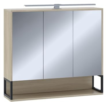 Vicco Badspiegelschrank Vionna, Eiche/Schwarz, 80 x 71.5 cm | mit LED-Licht, mit höhenverstellbarem Einlegeboden zur flexiblen Nutzung