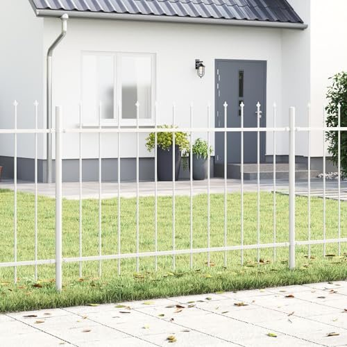 Verderoom Recinzione Giardino, Staccionata Giardino Esterno, Recinzione Giardino Esterno, Recinzione Modulare con Punta a Sfera in Acciaio Bianca 10,2x1 m