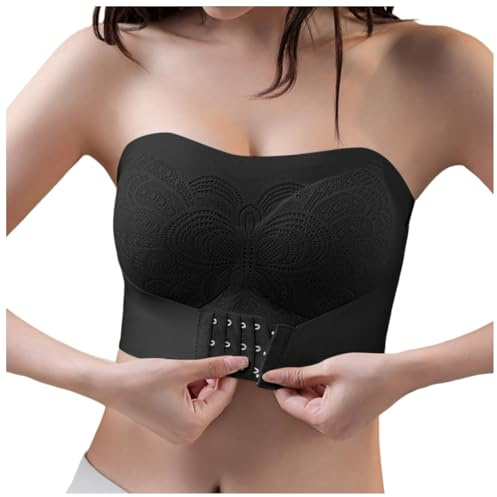 NaLatia Unsichtbarer trägerloser Super-Push-up-BH, Frontverschluss, trägerloser BH für große Oberweite, rutschfester Push-Up-Bandeau-BH