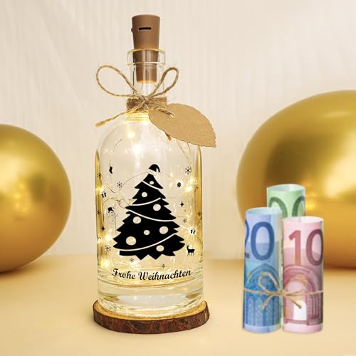 Seutgjie Weihnachtsgeldgeschenk, Originelle Geldgeschenke Verpackung Weihnachten Deko Kreative LED Flaschenlicht Frauen Männer Kinder Freunde Familie