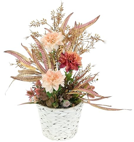 Künstliche Blumen Dahlien im Topf 50cm Arrangement Blumenschmuck Deko Gesteck Halloween Herbst Herbstblumen Herbstdeko Herbstgesteck Kunstblumen Kunstpflanze Seidenblumen Thanksgiving, Mauve
