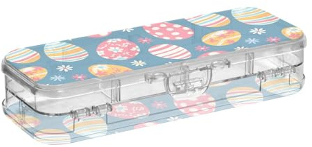 tplaotee Easter Egg Floral Designed Clear Plastic Pencil Box 2 Layer Hard Boxes Pens Case For Stationery Supplies With Snap And Lid