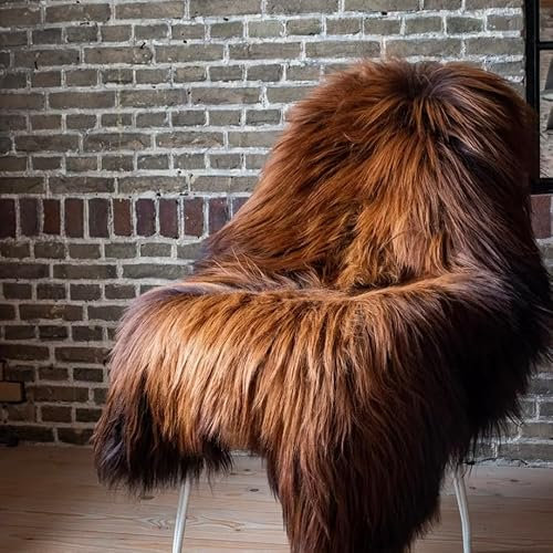 Icelandic Sheepskin Rug, Flamed Brown, 110 cm Length