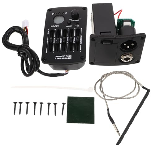 Se Tonabnehmer für Akustikgitarre mit Fünfband Eq und Stimmgerät | Schwarz, Metall und Kunststoff, Sensible Piezo Technik, für Kleine Auftritte und Outdoor Sessions