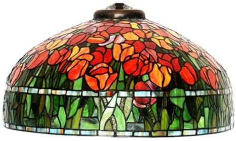 PUFAHAU Dragonfly Wisteria Rose Tulip Lily Tiffany Stained Glass Lamp Shade Replacement For Table Lamp Floor Lamp Ceiling Pendant Light Colourful Glass Lampshade Only W20 Xh10 (Tulip)