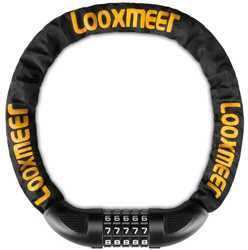 Looxmeer Bike Lock, Bike Locks High Security, Heavy Duty Thicken Chain 8mm, 5-Digit Enlarged Combination Wheel & Plug, 90cm/3ft Bicycle Lock, Chain Locks for Motorbike, Scooter, Fence, Black & Orange