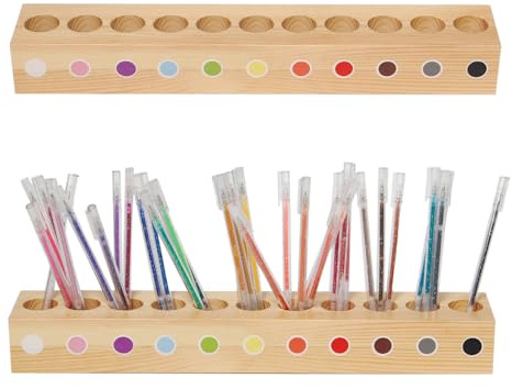 Sixfolo 2 Stück Stiftehalter Holz Kinder mit 11 Fächern 41x5x7cm | Buntstiftehalter Schreibtisch aus Massivholz,Stifteköcher Organizer für DIY Malhandwerk Schule Büro Zuhause