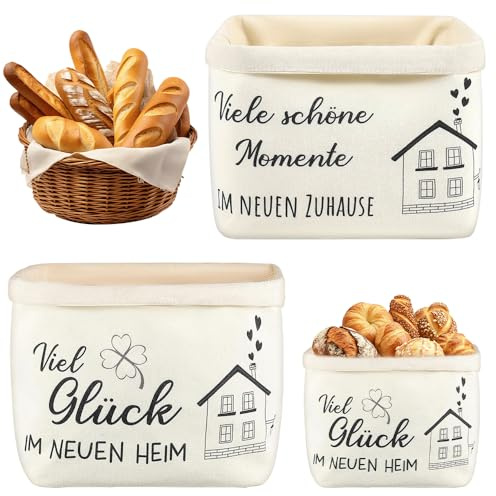 KBIBCK 2 cestas de pan de tela con impresión, cesta de pan de regalo para inauguración de la casa, regalo de inauguración de la casa, prácticas cestas de pan, buena suerte en el nuevo hogar (blanco)