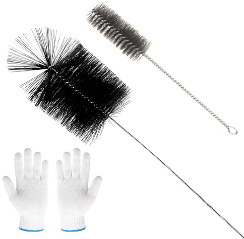 3 Stück Ofenrohrbürste Set, Ofenrohrbürste Kaminbesen Schornsteinbesen mit Schubstange ø 150 mm/180 mm mit Rohrbürste Handschuhe Schornsteinfeger Bürsten für Schornstein Ofenrohr Kamin
