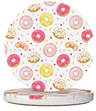 Set di 2 sottobicchieri in ceramica con stampa a ciambella, adatti per accessori interni auto
