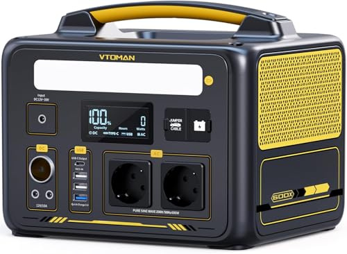 VTOMAN Jump 600X 299Wh Generador Solar, 600W Salida de CA para Apagones | LiFePO4 Batería, Arranque de Coche, Potencia Pico 1200W, LED Linterna, Capacidad Ampliable a 939Wh, Acampadas, Jardín y RV