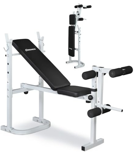 LEADZM Pliable Banc de Musculation Réglable avec Support pour Haltères, Dossier/Siège Réglable sur Trois Positions, Adapté à un Entraînement Complet, Capacité de Charge 200 kg