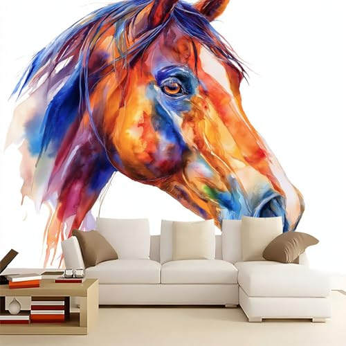 Fototapete Aquarell Porträt Pferd, 3D Optik Wandbild 200 x 140 (B x H) Weiß Vlies Wanddekoration für Wohnzimmer Schlafzimmer Sofa TV-Hintergrund