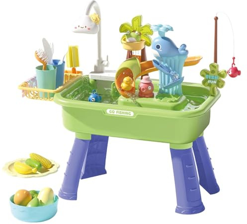 Nudorpn Tavolo da gioco per bambini, grande tavolo da gioco d'acqua con pompa di circolazione automatica e acqua corrente, ricchi , tavolo da gioco per terrazza e campeggio