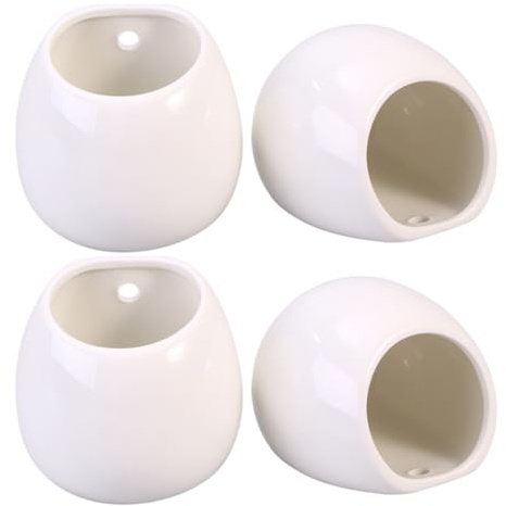 Generico Set 4 Vasi da Muro in Ceramica Bianco per Piante, Portafiori Salvaspazio e Decorazione