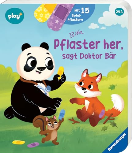 Ravensburger Play+ Mein lustiges Spielbuch: Pflaster her, sagt Doktor Bär, Stickerbuch ab 2 Jahre, wiederverwendbare Sticker