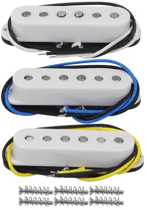 FLEOR Enkelspolig pickup, Alnico 5, ST-pickups, gitarr-pickups, hals/mitt/stall, förskjuten för Squier ST-pickups, reserv, vit