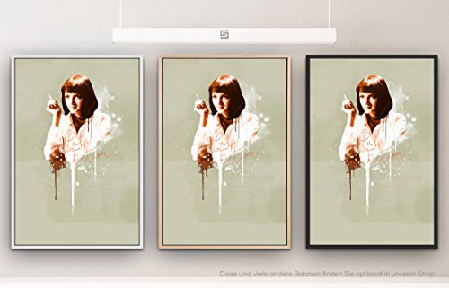 Paul Sinus Art Pulp Fiction Mia Wallace 90x60cm Splash Art Wandbild auf Leinwand mit Schattenfugenrahmen in natur