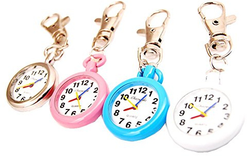 ZIMI 4 PCS Small Round Mens Women Keychain Key Ring Watches Simple Easy to Read time