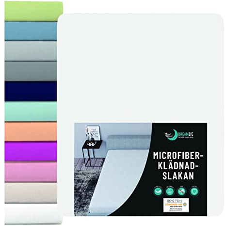 Dreamzie Dra på-lakan - För Madrass 80 x 190/200 cm - 100% Polyester - Auktoriserad OEKO-TEX® - Vit - Mjuk som en Persika