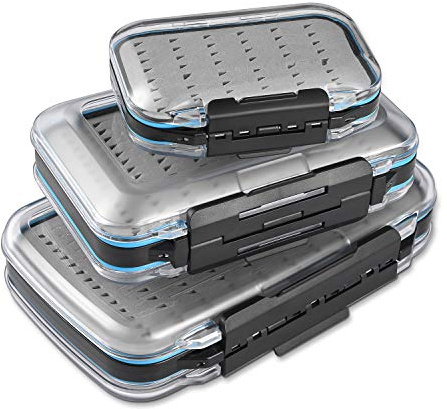 Gonex Cajas para pesca con mosca, Impermeable Caja de Moscas Cebos Señuelos de Doble Capa, Transparente, Tamaños A + B + C, Gris