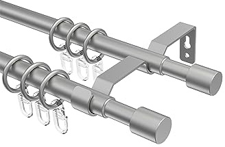 INTERDECO Gardinenstange ausziehbar 16/13 mm 2-läufig, moderne Teleskop-Vorhangstange aus Metall und Kunststoff, Silber-Grau, zur Wandmontage, Typ 12162221, 160-300 cm