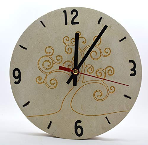 OROLOGIO FILO MURO DA PARETE in Pietra Leccese con ALBERO DELLA VITA inciso diametro 240 COLORATO mod.ORPL003