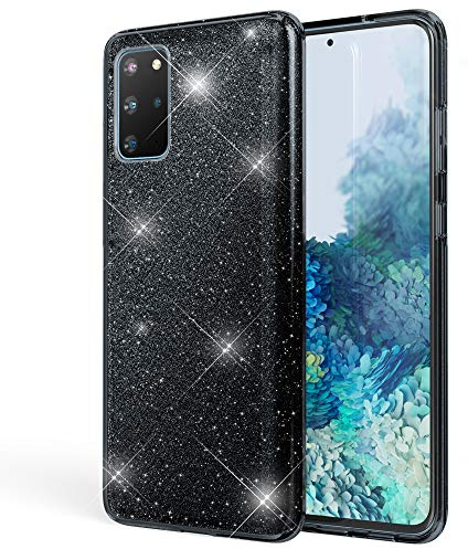 NALIA Glitzerhülle für Samsung Galaxy S20 Plus - Funkelnder Glitzer-Look & Grip - SHINEPOP (Silikon Case) - Marke aus Berlin, Farbe:Schwarz