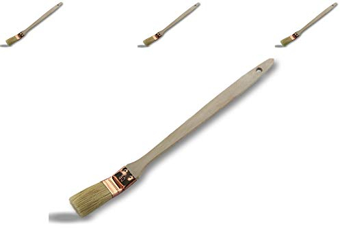 KIBROS 340P_30cx3 | Set di 3 | Pennello piatto testa angolato per pittura radiatori | Larghezza 30 mm | Imbottitura in seta bianca | ghiera ramata | manico in legno | angoli persiane tubi, bordi