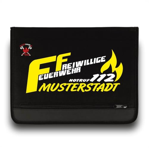Roter Hahn 112 Personalisierbare Feuerwehr Schreibmappe SM-M00055 Organizer Konferenzmappe Gelb-Weiss