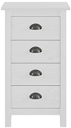 Tidyard Hochkommode Schubladenkommode Kommode Sideboard mit 4 Schubladen Mehrzweckschrank, Wohnzimmer, Flur, Kiefer-Massivholz, Weiß 46 x 35 x 80 cm