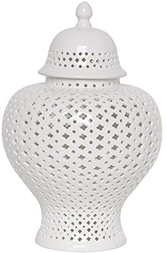 QULONG Jarra hueca blanca simple de cerámica europea, adornos de cerámica en forma de jarrón grande, accesorios de decoración para el hogar de la sala de estar de artesanía,27x16cm