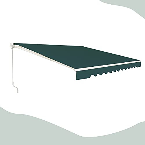 GOPLUS Toldo Retráctil Exterior Impermeable (360x300 cm, Verde) | Toldo Terraza con Manivela Manual, Ángulo Ajustable 40°-100°, Protección UV y Estructura de Aluminio para Balcón Ventana