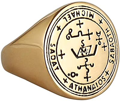 HCMA Anello in Acciaio Inossidabile con Sigillo dell'arcangelo Custode St Michel Talismano Anello con Simbolo dell'amuleto per Regalo di Gioielli da Donna